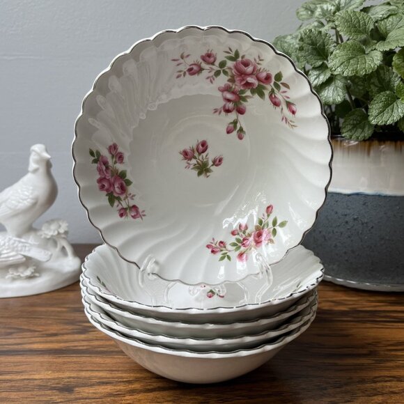 Johnson Brothers Shape Regency Pink Roses Ironstone 5 Cereal Bowls 6" England - Picture 9 of 10